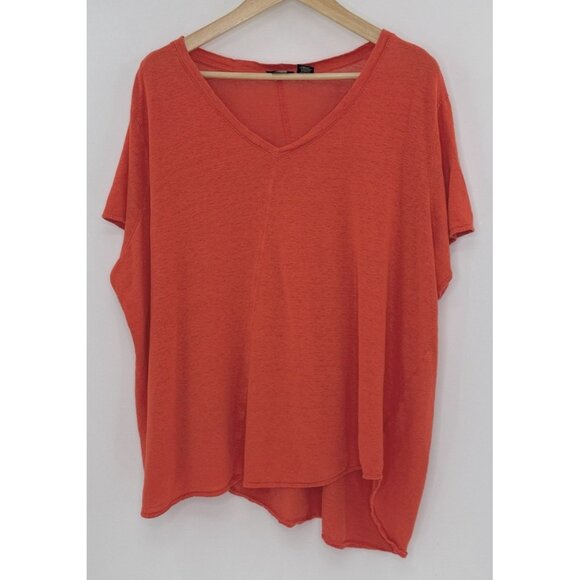 Tahari Plus Size Red Orange V-Neck 100% Linen Tee‎ Shirt Size 3x Cropped? Boho - Picture 1 of 10